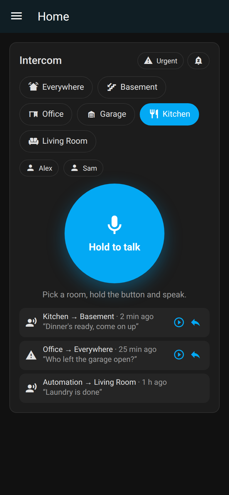 Pick a room and hold to talk